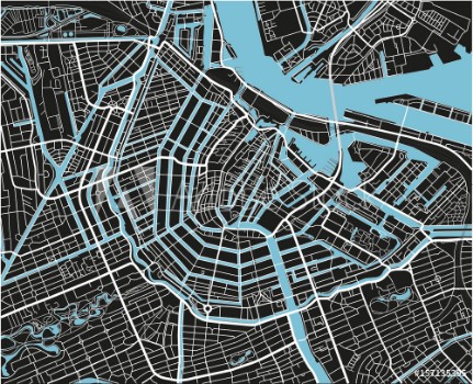 Picture of Black and white vector city map of Amsterdam with well organized separated layers